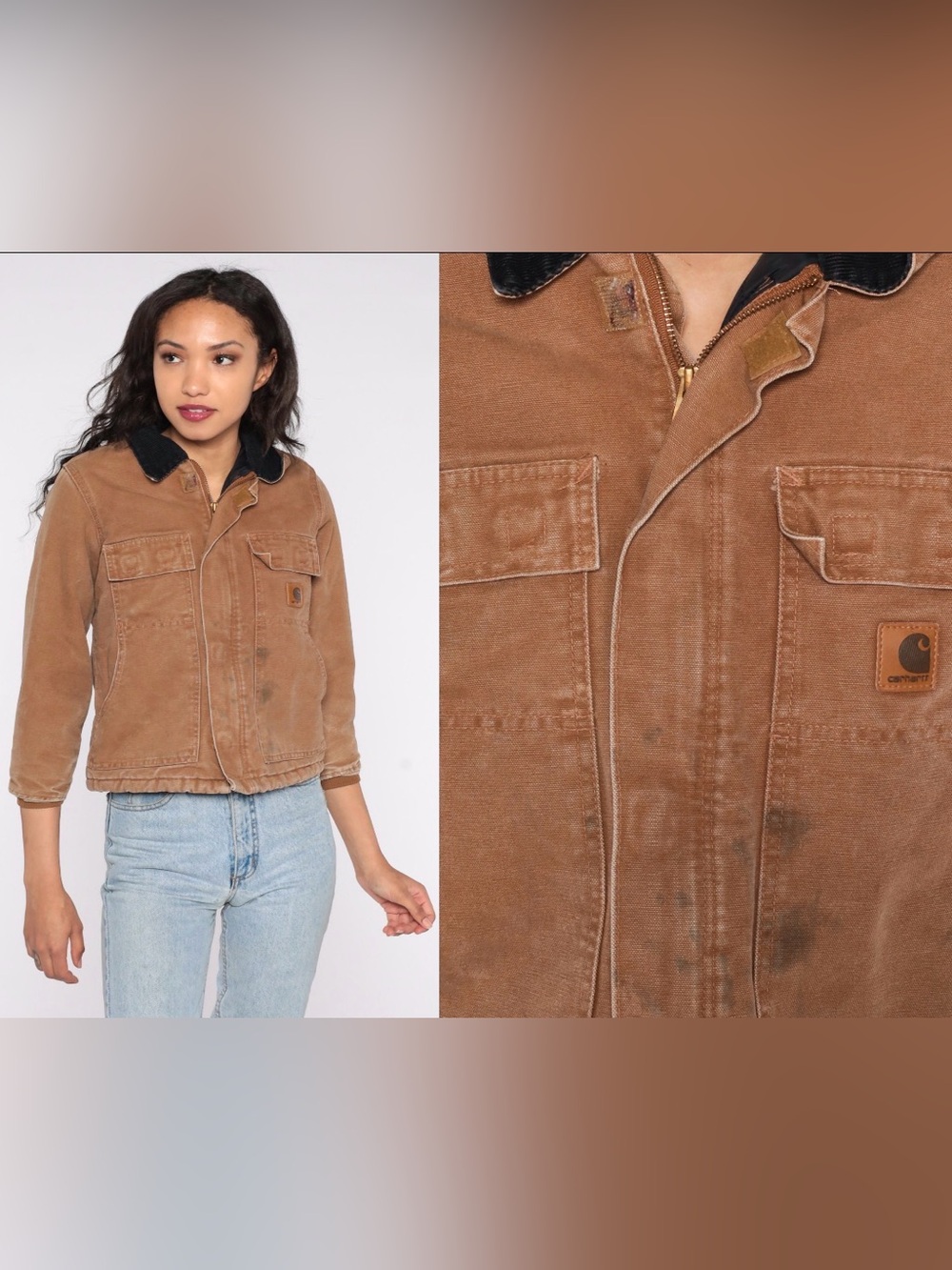 Carhartt Tan Canvas Utility Jacket with Black Collar